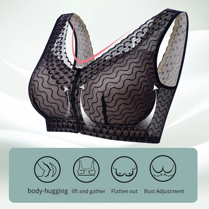 1957 Underwear Mastectomy Bra Front Zipper Without Steel Ring Adjustable Sports Beautiful Back Bra Cancer Patients Silicone Pad