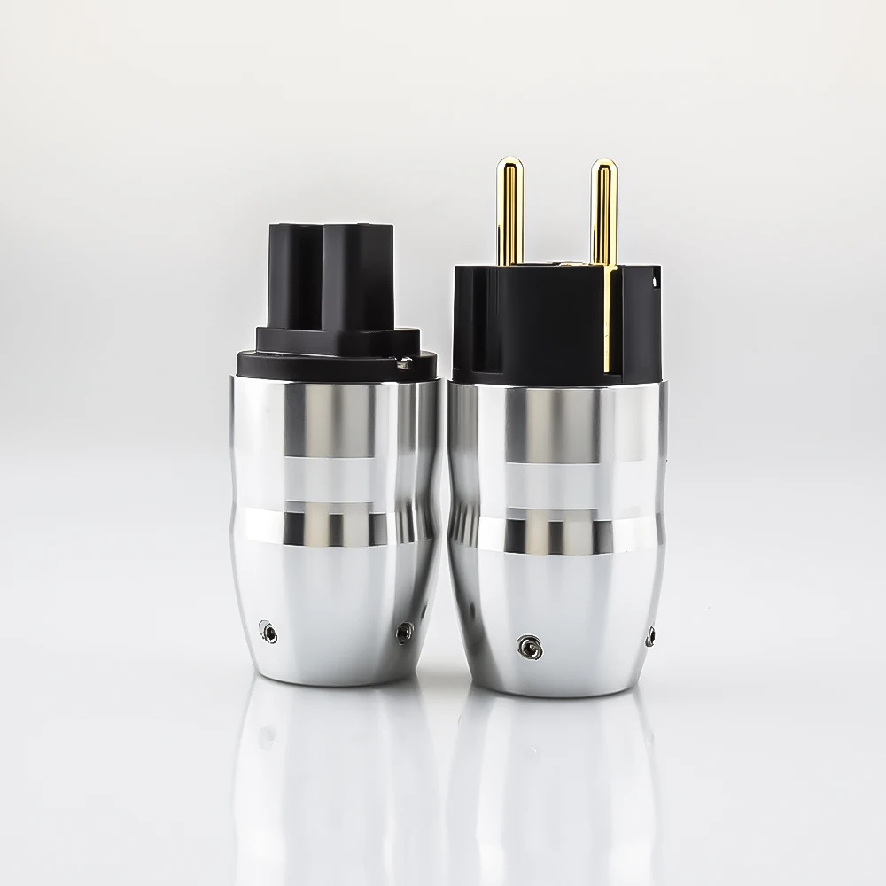 High Quality Pair Hi-end Silver Aluminium Gold Plated Hifi IEC Female Connector EU Schuko Power Plug for DIY Hifi Power Cable