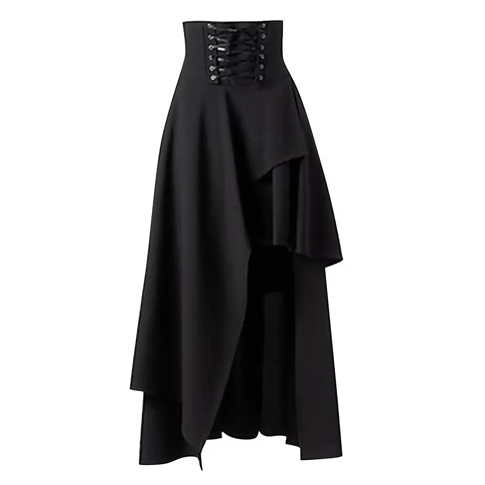 Falda larga gótica punk con cordones, estilo cincher, maxi falda, atuendo drapeado rockero hippie pirata, disfraz de Halloween para mujer, medieval Renacentista