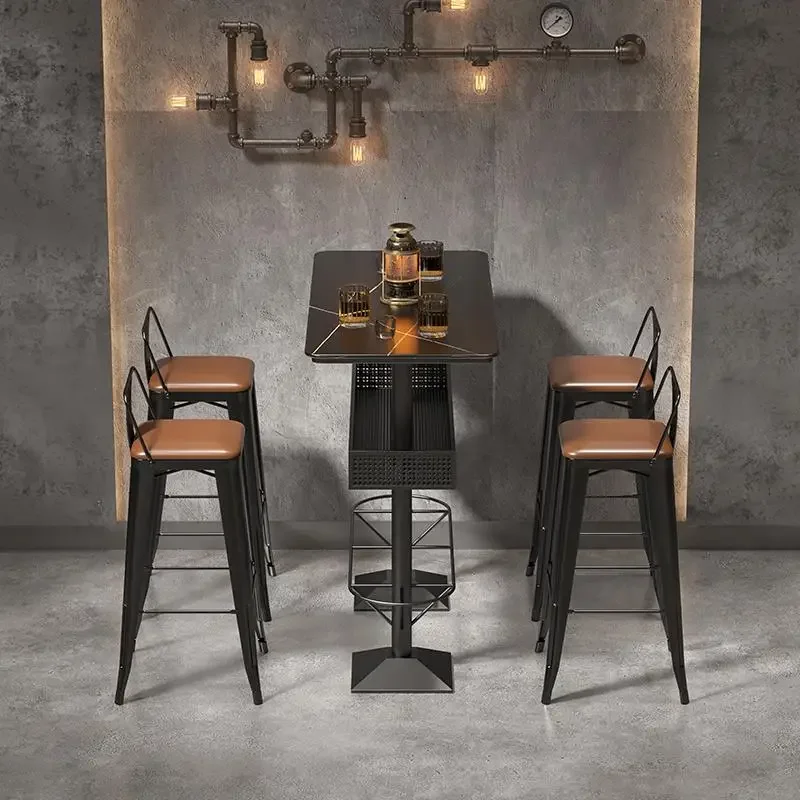 #New Arrival High Quality Leather bar Chair Industrial Style bar Table with Storage Basket