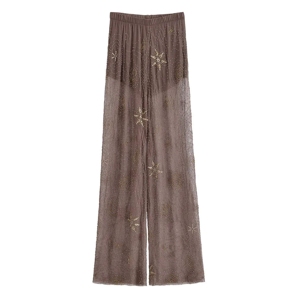 2025 Sexy Perspective Diamond Women's Pants Fashionable Bead Embroidered Low Waist Female Long Pant Summer Chic Casual Trousers
