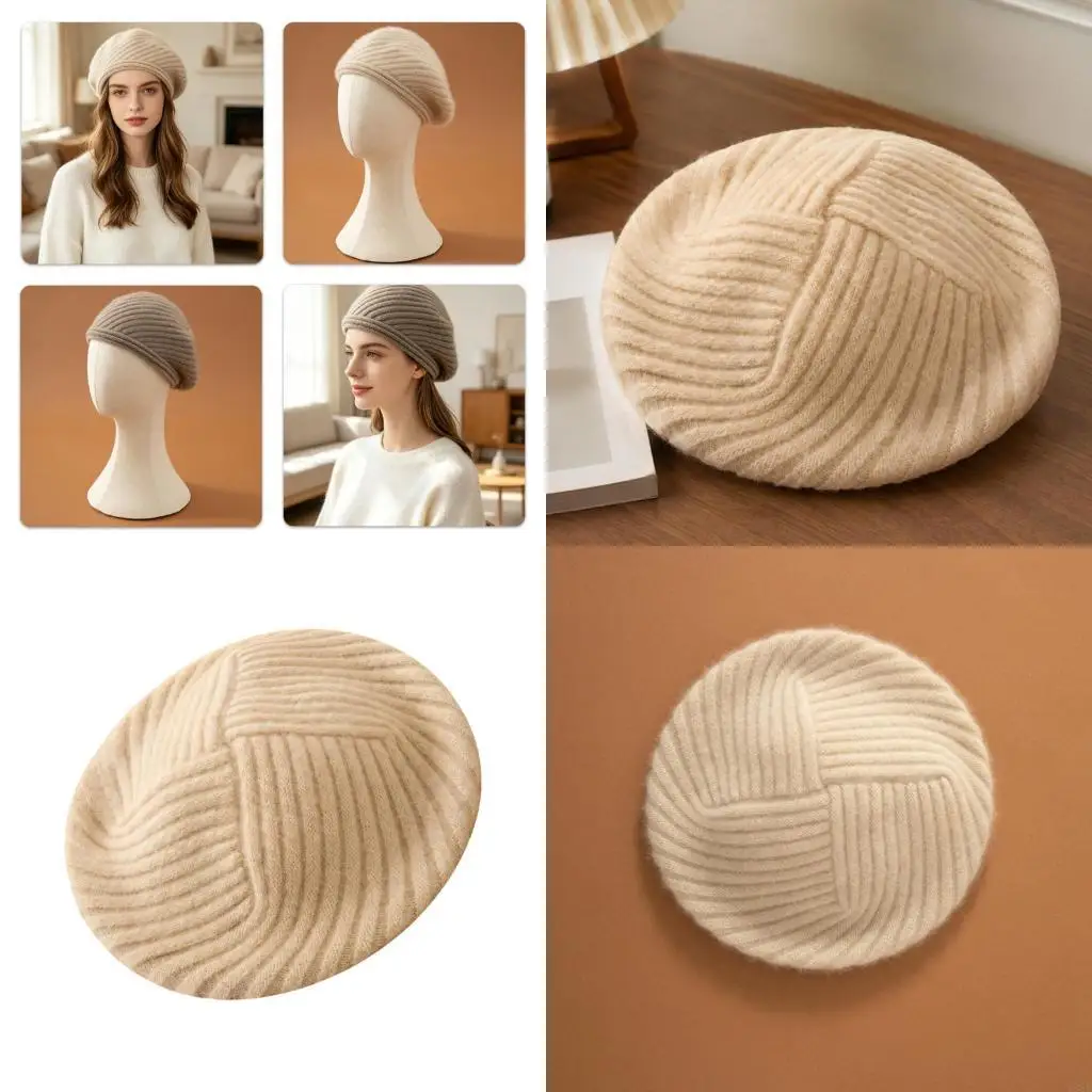Warm Knitted Cap with Breathable Fabric and Round Painters Hat for Winter Outfit Styling, Cold Weather Head Y08E