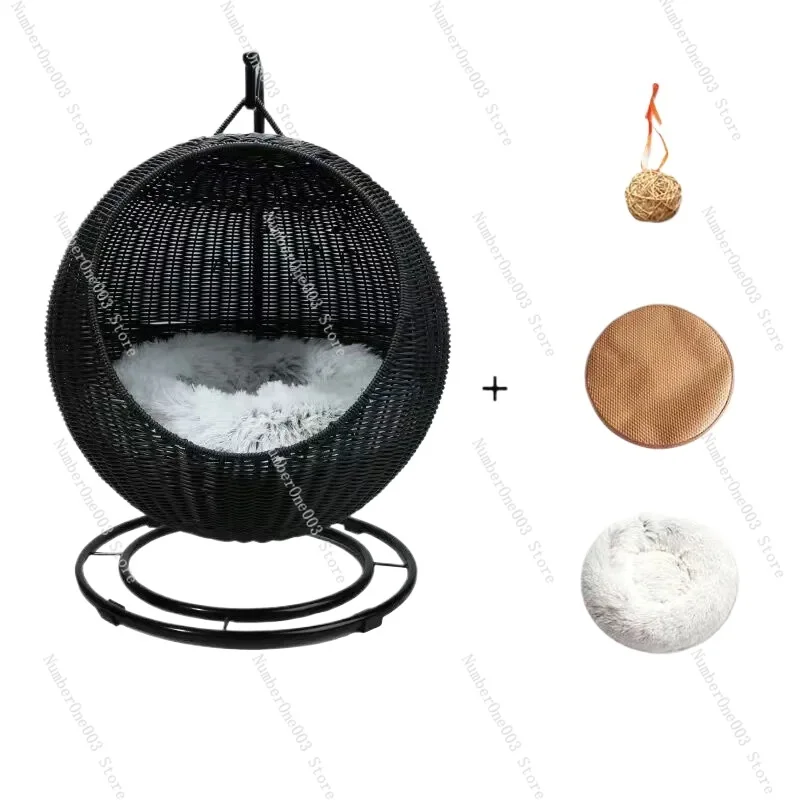 Cat Cradle Rocking Nest Pet Round Ball Hanging Bed Basket with Plush Interior Cushion Mat Hammock for Dogs Cats Puppy Kitty