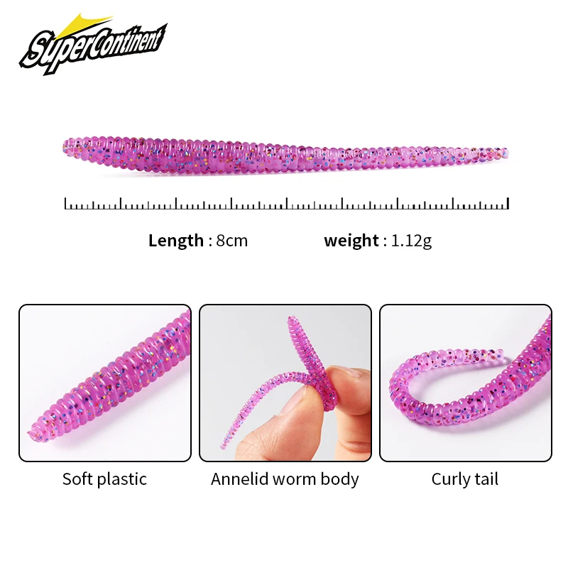 Supercontinent A Slow SinkingTrout Worm Esche morbide Esche da pesca artificiali Vermi marini Lombrico Pesca Esche morbide Wobblers