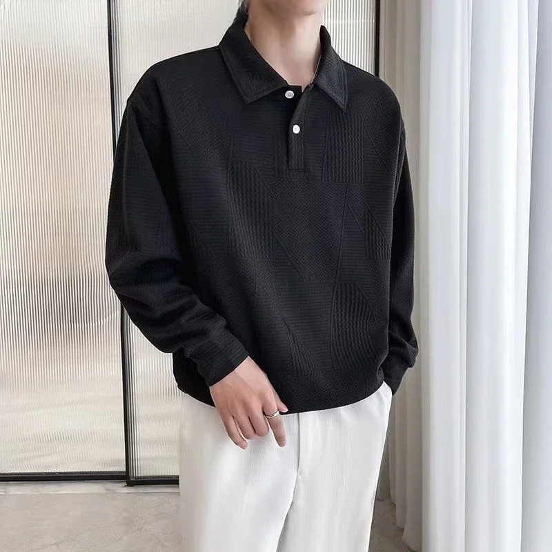 Baggy Unicolor Male Sweatshirts Plain Long Sleeve Mens Polo Shirts High Brand Elasticity Elegant Polyester Streetwear Pullover