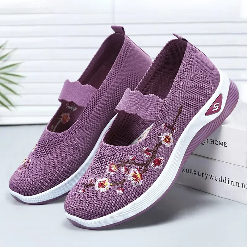 Zapatos Deportivos informales de suela plana para mujer, zapatillas de senderismo bordadas, novedad