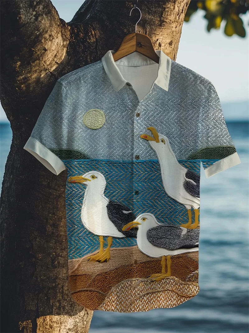 Men's linen 3D guitar instrument printed short sleeved shirt Hawaii vacation casual fashion beach style shirt