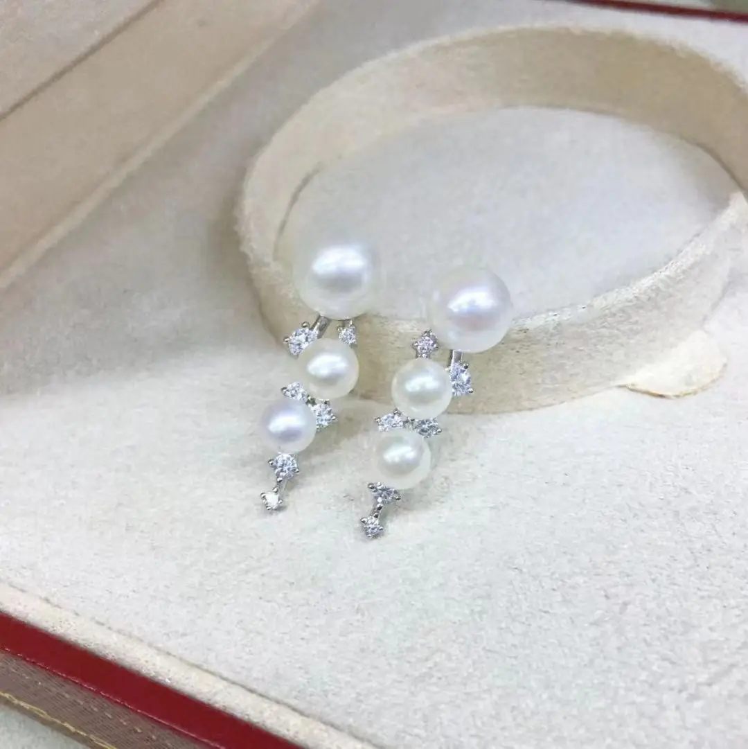 

Оптовая продажа, серьги из стерлингового серебра S925, фурнитура для крепления, базовые монтажные детали, аксессуар для жемчуга 5-8 мм, 5 пар/лот