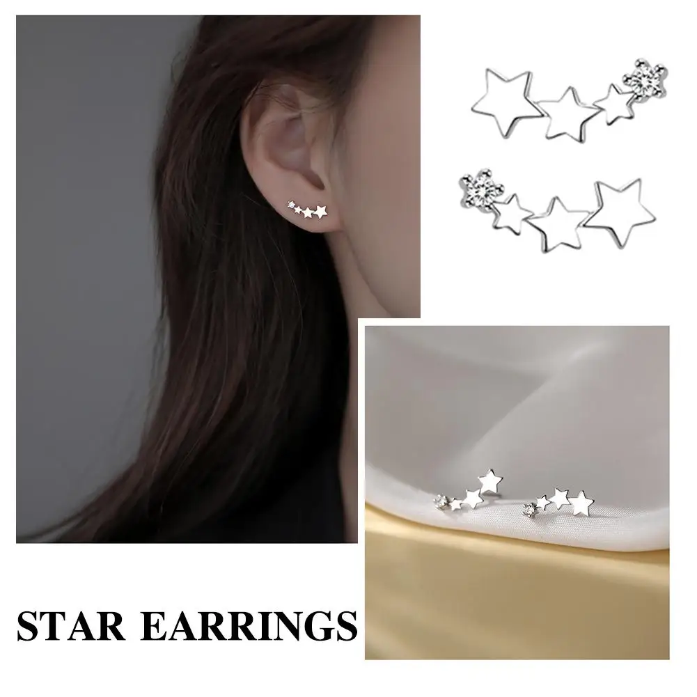 2024 Star Stud Earring for Women Punk Gothic Silver Color Helix Shinning Pentagram Piercing Ear Bone Nail Jewelry Accessori B0L7