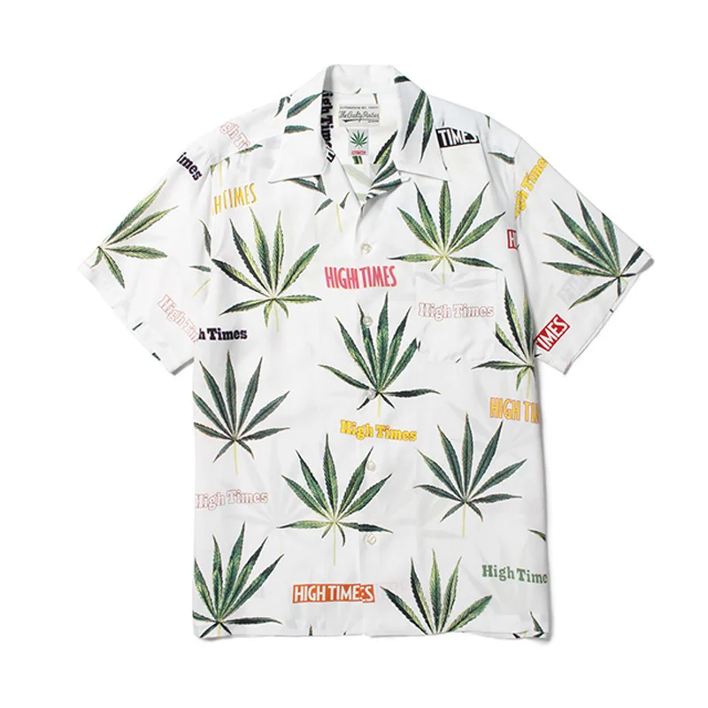 Wacko Maria Full Print Blad Patroon Korte Mouw Shirt Beste Kwaliteit Zomer Heren Hawaii Shirt Tops