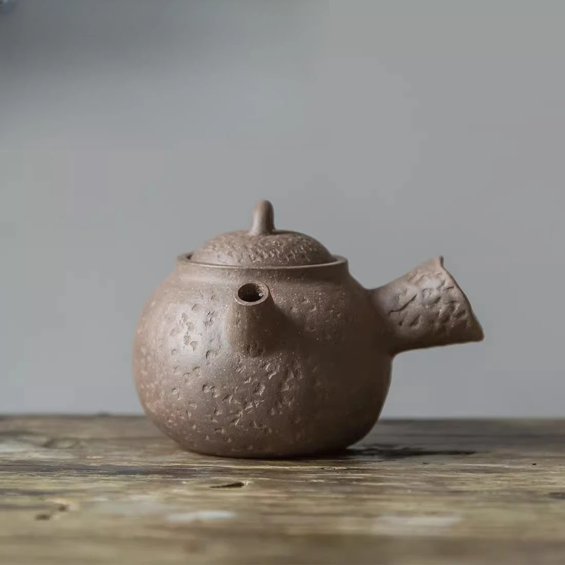 All handmade blue stucco side handle pot fun series self-enjoyment ancient clumsy clear