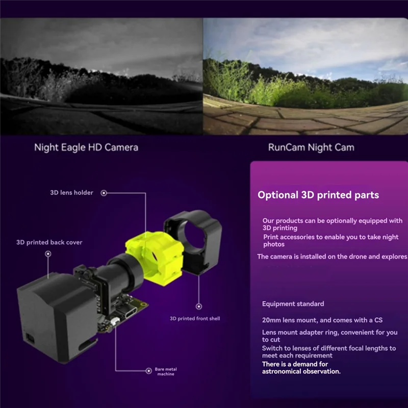 ABJF-Enhanced Night Clarity 3D Runcam FPV камера ночного видения с разрешением 2,7 К 1/1,8 "сенсор для моделей радиоуправляемых дронов прототип