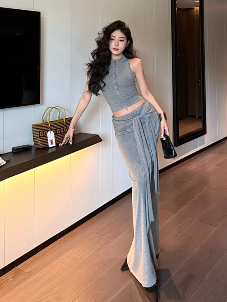 Conjunto de Moda Fena Único e Bonito para o Verão, Estilo Doce e Estiloso, Conjunto de Aodão de Decote Redondo em Duas ...