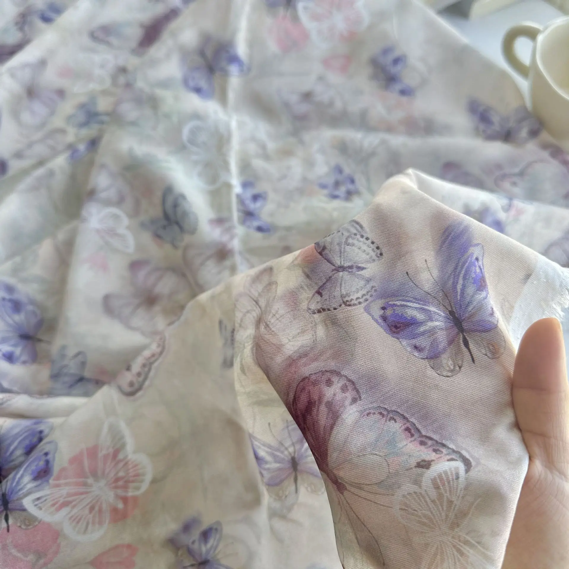 Tencel Ramie Digital Printing Fabric, New Chinese Style Butterfly Fabric, Cheongsam Dress Hanfu Women's Bag