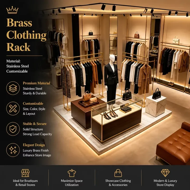 Floor Ceiling Brass Clothing Rack for Boutique Store Garment Display