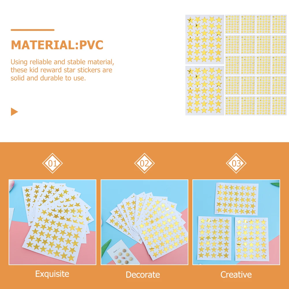 

50 Sheets Children Star Stickers Pvc Kids Reward Stickers Kindergarten School Supplies Party Decoration