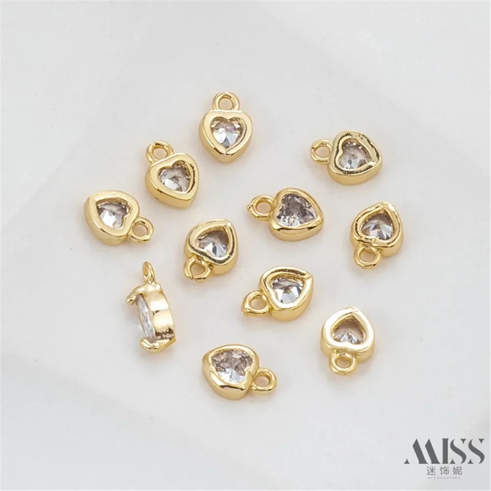 Liontin Rantai Emas 14K Berhiaskan Zirkon Berkilau Bentuk Hati, Aksesoris DIY, Liontin Rantai Buatan Tangan, Bahan Perhiasan Rantai Dekoratif