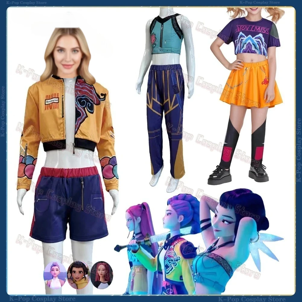 

Adult K-Pop Demon Hunters Cosplay Costume Girls Rumi Mira Zoey Top Skirt Pants Set Halloween Party Props Stage Show Accessories