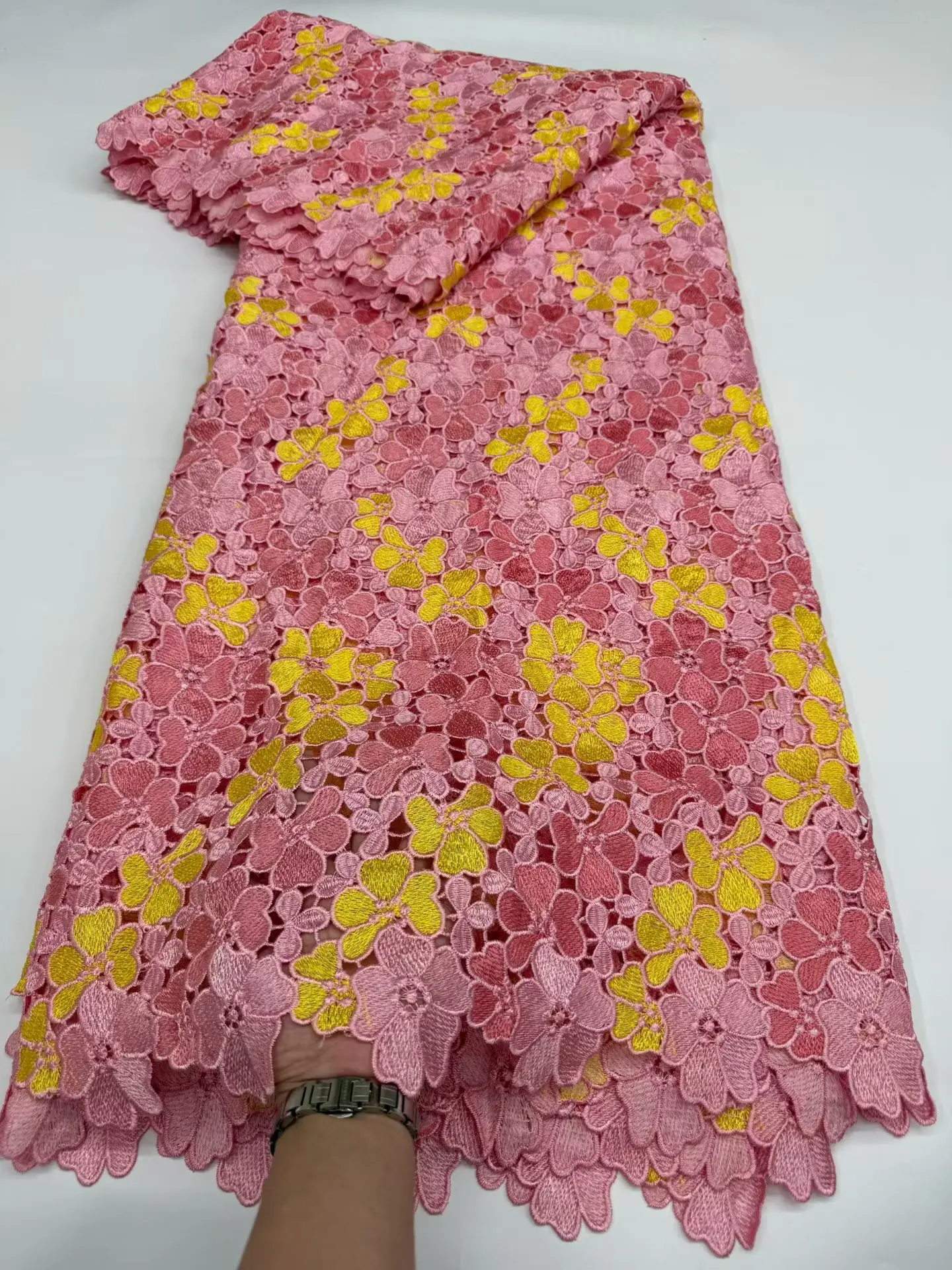 

5Yards Multiple Colors Soft Water Soluble French Guipure Lace African Tulle Cord Net Embroidered Fabric For Wedding RF511-2