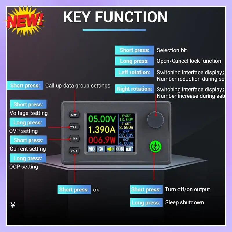 

T24C Adjustable Voltage Regulator Color LCD Display Buck Converter 6-36V To 0.5-36V 4.5A 40W For RV Solar Panels