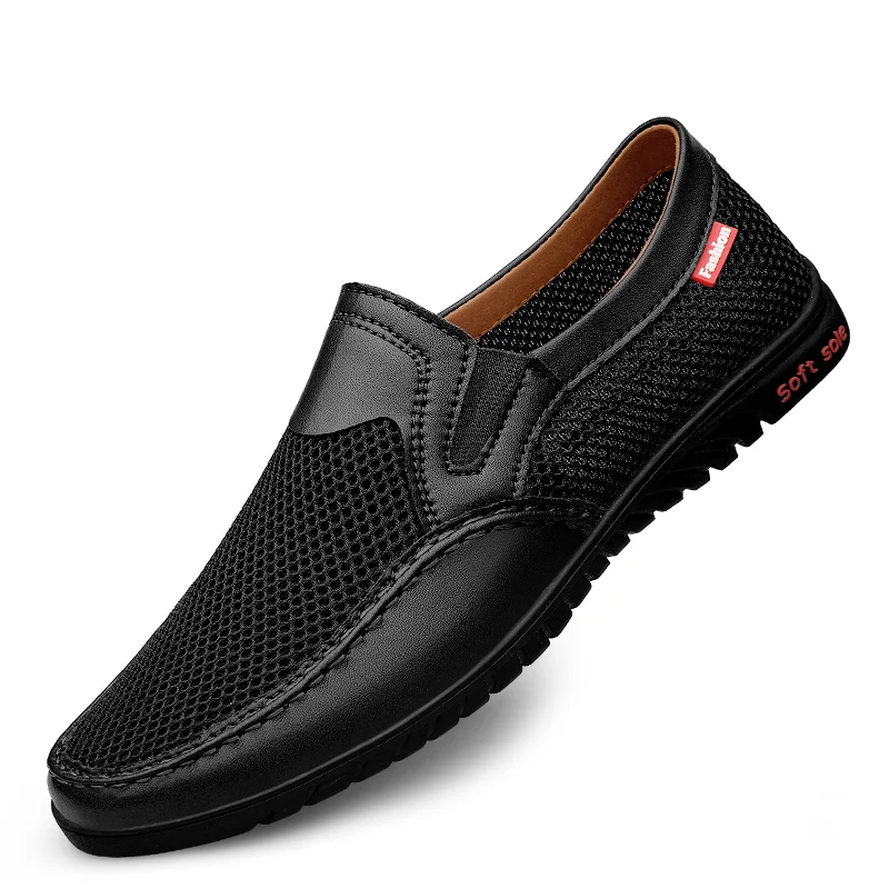 Summer Men Breathable Mesh Shoes Non Leather Casual Shoes Mens Flats Lightweight Soft