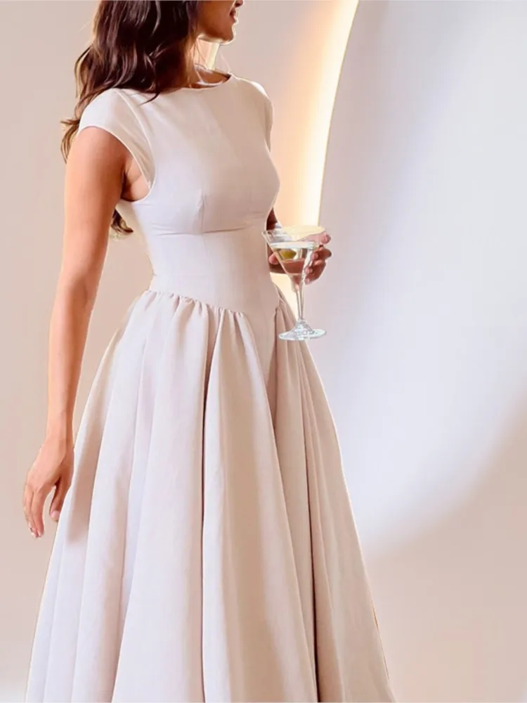 Summer French Pure Lust Fashion Dress Women's Temperament Elegant Solid Color Waist Slim High Waist Sleeveless Back Hollow Dress - Image 2