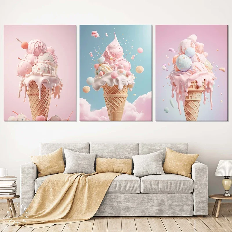 1pc frameless Canvas Painting Pink Food Ice Cream Macaron Posters and Prints Canvas Printing Paris Wall Art Picture for Girls Ro