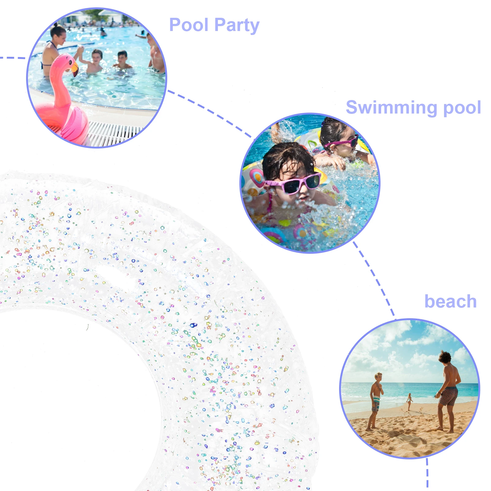 

Inflatable Toddler Pool Transparent Swimming Glitter Rings Float The
