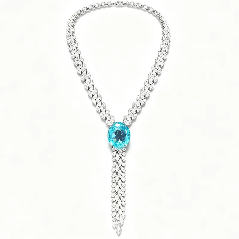 Bellux Luxury Elegant S925 Silver Artificial Sapphire Paraiba Blue Pigeon Egg Tassel Necklace Fine Women's Banquet Necklace