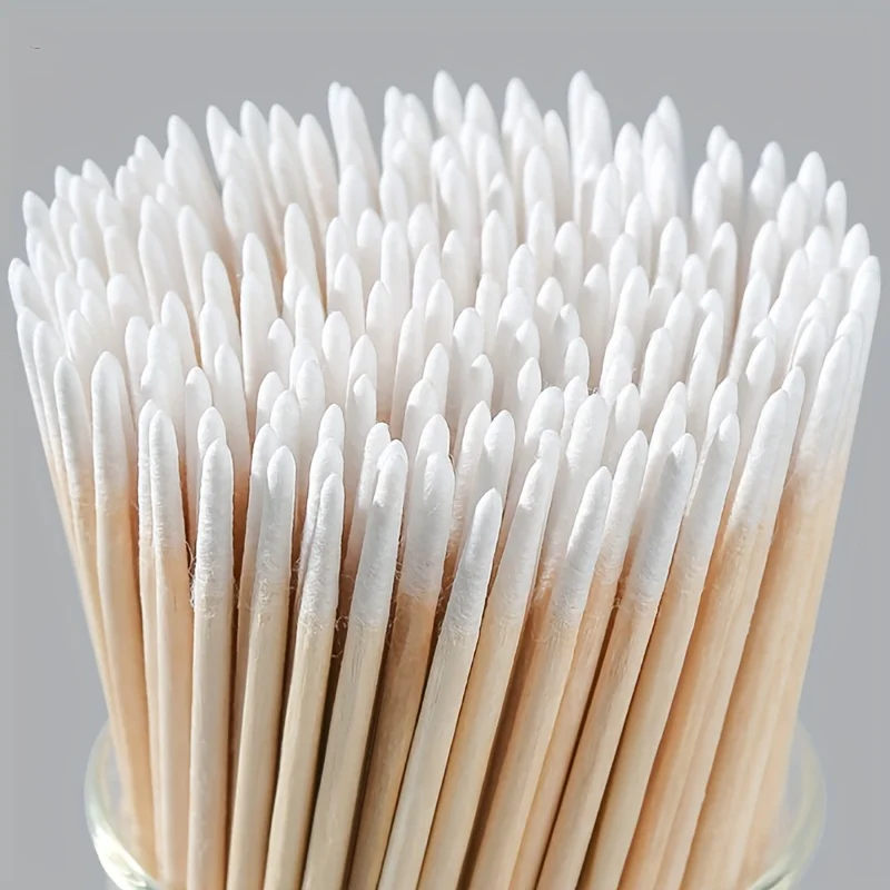 100 Buah Alat Ekstensi Bulu Mata Penyeka Kapas Kayu Mikro Tato Microblading Pembersih Stik Kayu Ujung Kuas Katun Kosmetik