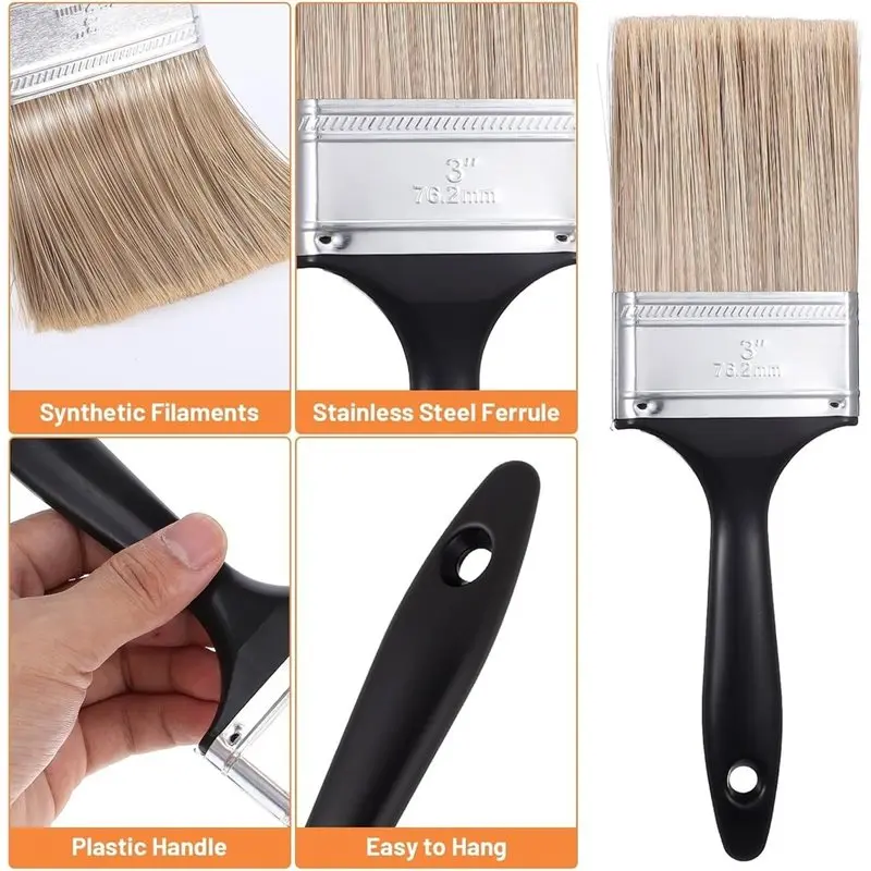 [A93Z!】 Professional DIY Painting Tool 12 Pack 3 Inch Flat Paint Brush Set With Black Plastic Handles, Paint Brushes For Walls