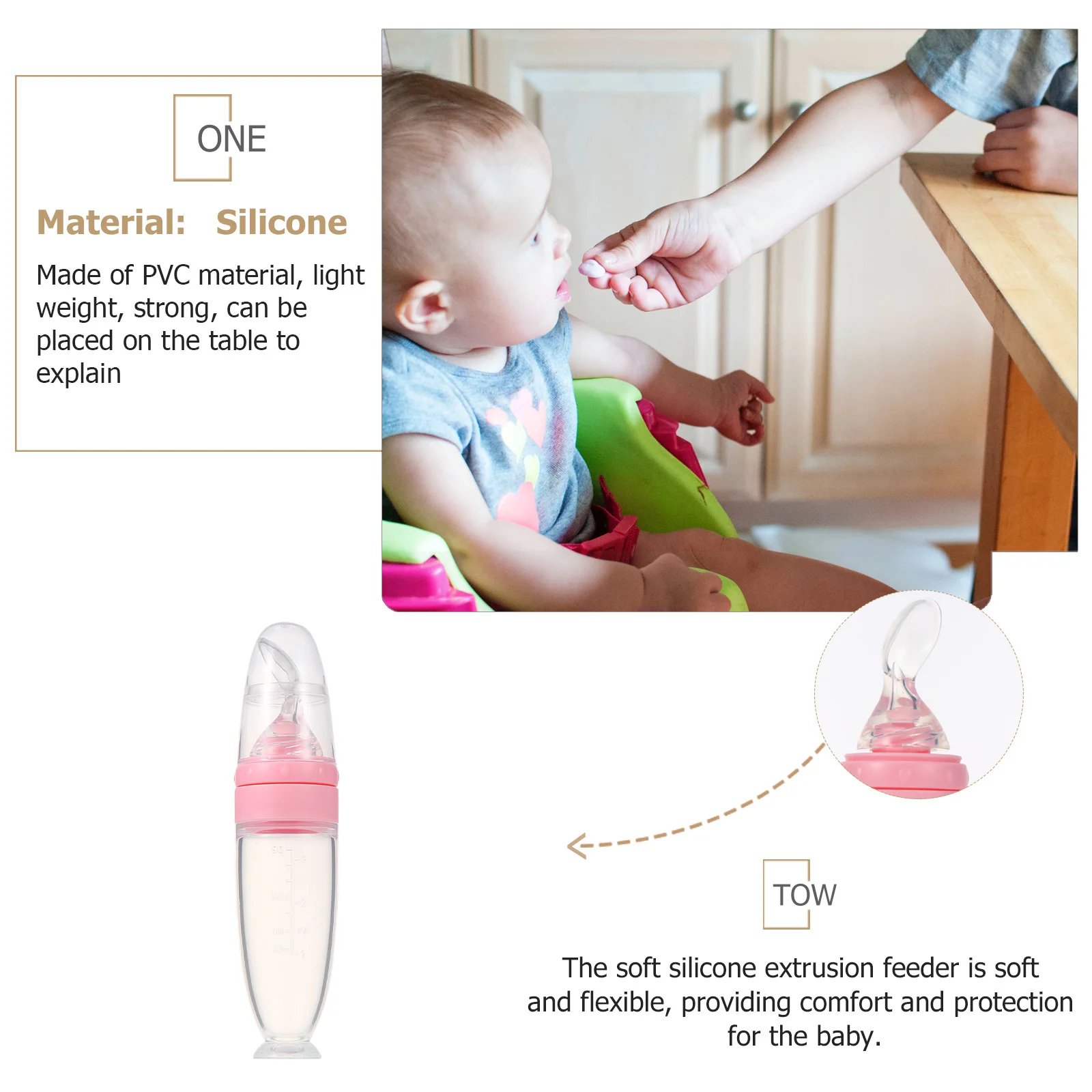 

Silicone Baby Feeding Bottle Spoon Squeeze Dispenser For Infant Food Portable Compact Design Easy Clean Non-Spill Feeder