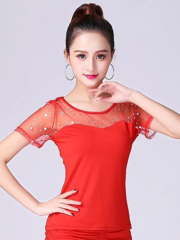 Latin Dance Practice Top Short Sleeve Dance Performance Dress Modern Dance Performace Costume