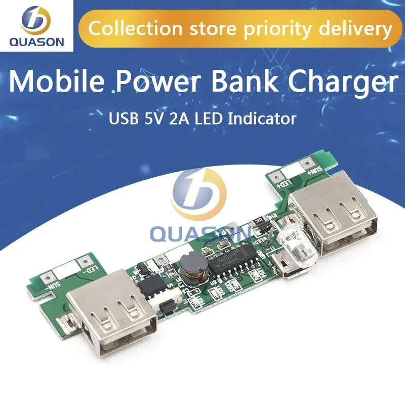 USB 5V 2A Mobile Power Bank Charger Module Lithium Li-ion 18650 Battery Charging Board LED Indicator New Version