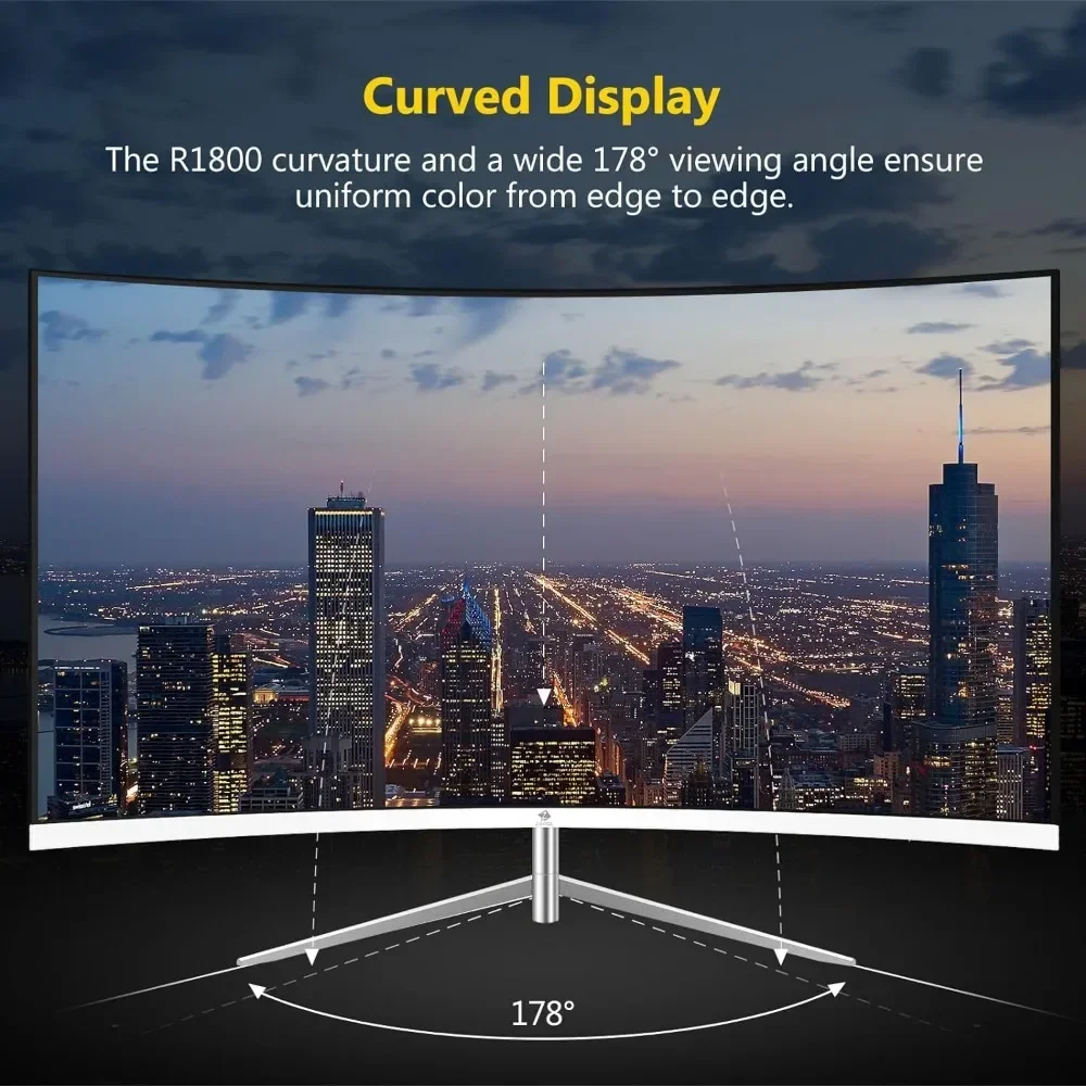 27-Inch Gebogen Gaming Monitor, Full Hd 1080P 1920X1080 Led Backlight Monitor, Met 75Hz Verversingssnelheid En Oogverzorgingstechnologie