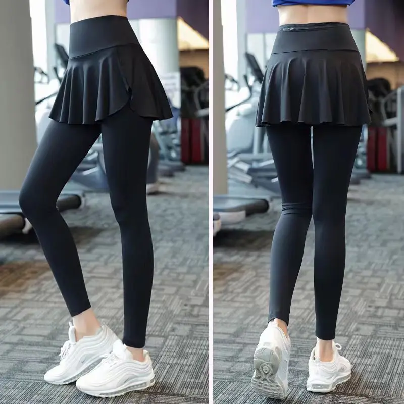 Fake Two-Piece Skirt Trousers Women\'s Yoga Pants Loose Thin Fitness Sports Dance Clothes Outdoor Wear Soft Comfortable Leggings