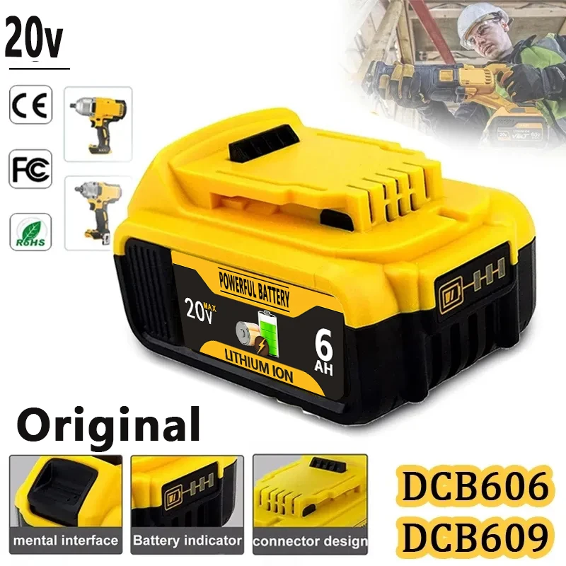 20V 4.0Ah 5.0Ah 6.0Ah 18650 Battery, for DeWalt DCB185 DCB203 DCB206 DCB181 DCB184 Rechargeable Lithium 18V Power Tools Battery