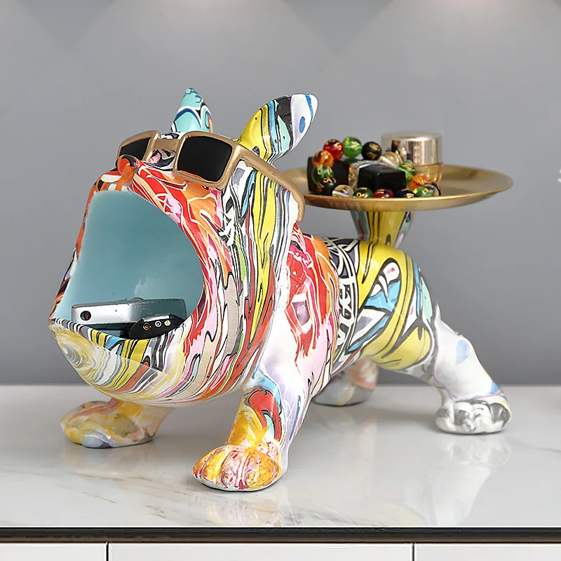 

Украшение французского бульдога Butler с, статуя собаки с большим ртом, ящик для хранения домашнего декора, скульптурная фигурка животного из смолы, многоцветная