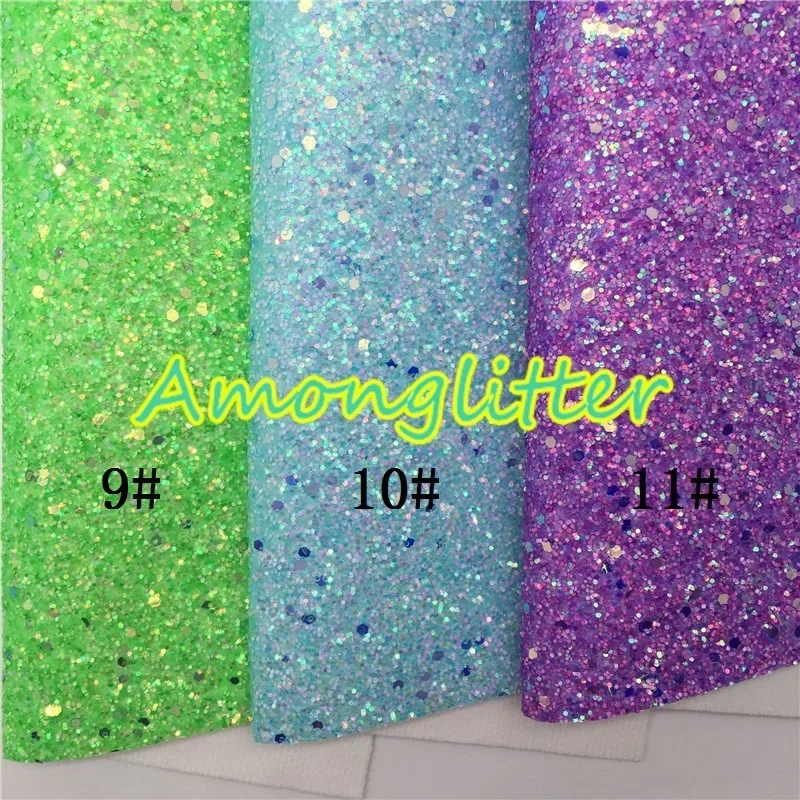 Amonglitter Spring Chunky Glitter Leather Sheets, Glitter Fabric for DIY Bows Bags and Shoes 21x29cm A4 size MB005A