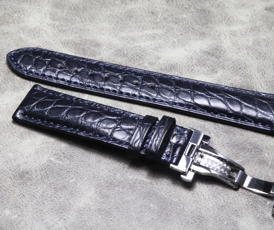 20mm 21mm 22mm Dark Blue Premium Strap Crocodile Skin Belt Genuine Leather Men\'s Butterfly Buckle Watchbands Watch Chain