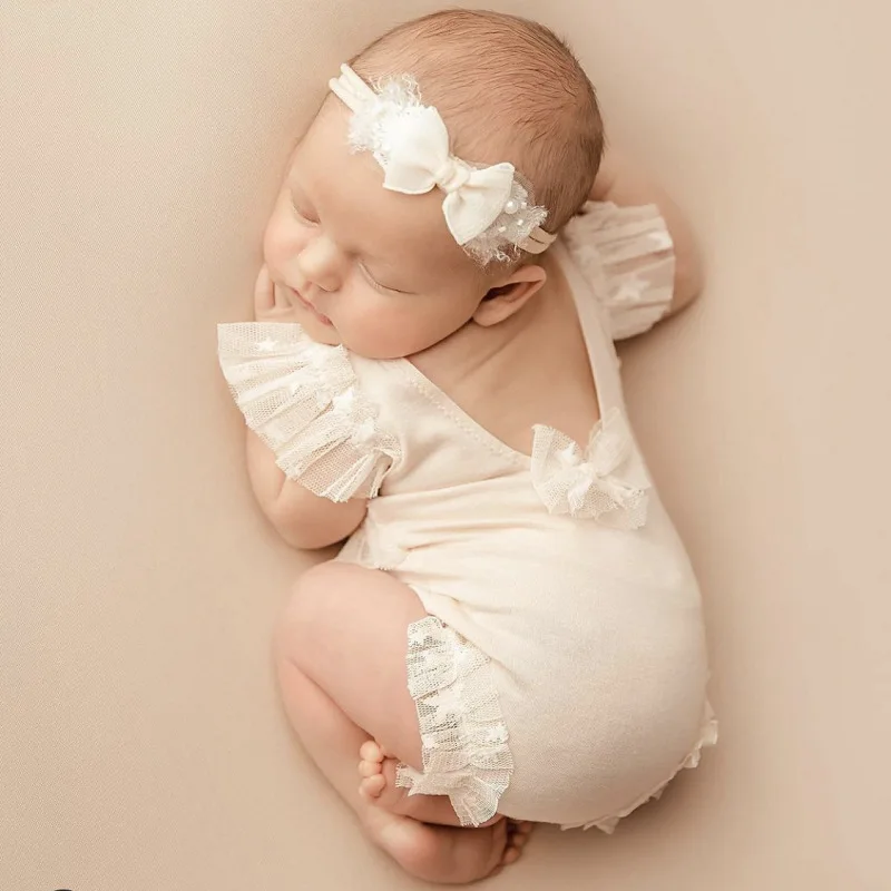 Baby Clothes for Photo Shoot Newborn Photography Props Headband Dress Set Bebe Girl Lace Romper Dress Outfit Flokati Photography