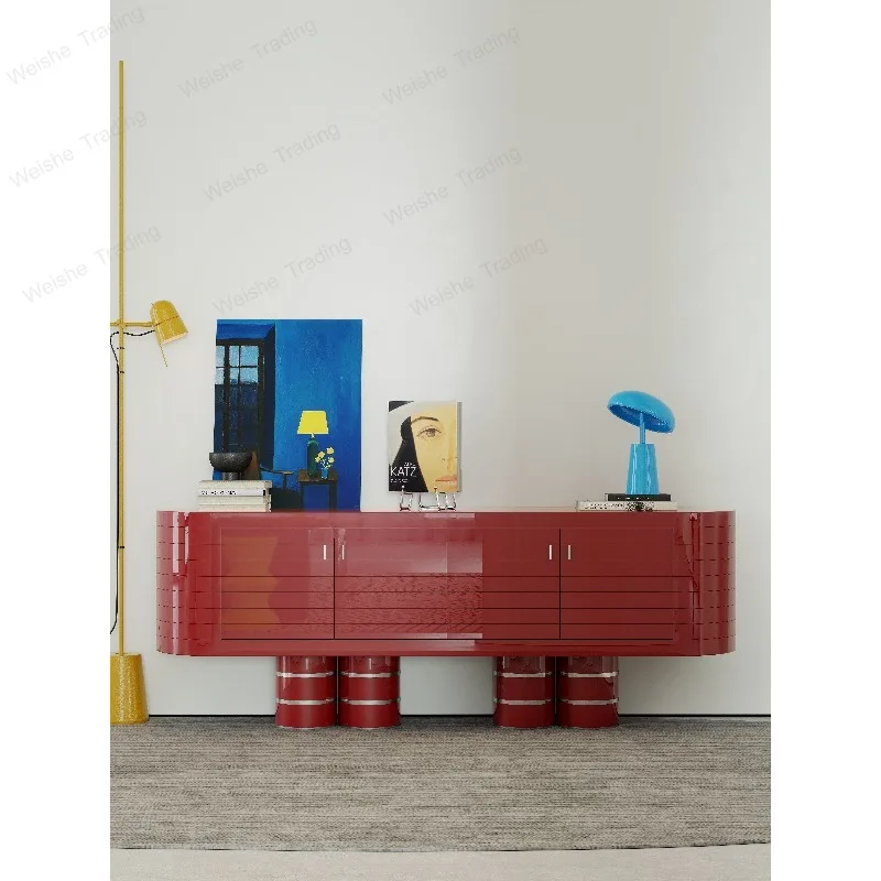 

Italian minimalist dining side cabinet light luxury high-end creative living room, artist uses red mystery cabinet