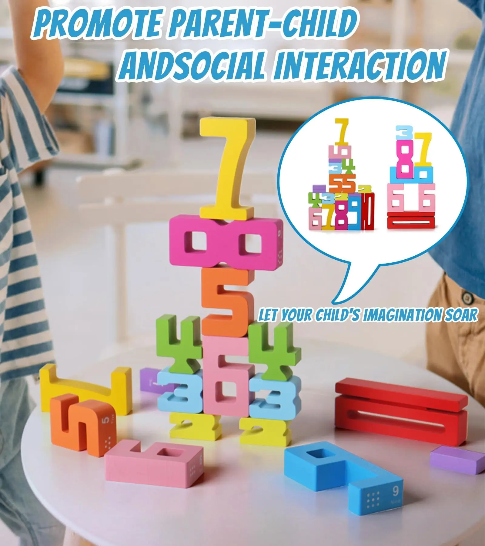 Montessori Wooden Number Blocks 1-10, Educational Stacking & Counting Toys for Early Math Learning - STEM Gift for Kids 3-8