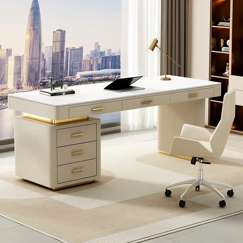 Elegant Office Desk Minimalis Luxury Stylish Creative Office Desk Rock Slab White Cream Wind Mesa Oficina Office Furniture