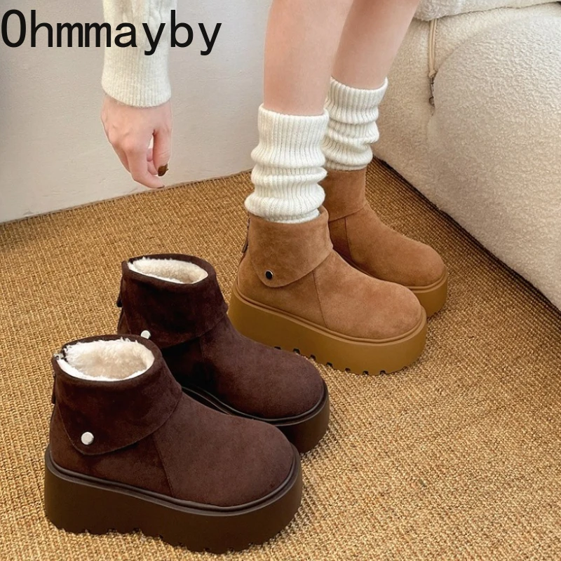

Platform Heels Women Snow Boots Comfort Height Increase Keep Warm Cotton Short Booties Winter Women's Plush Shoes
