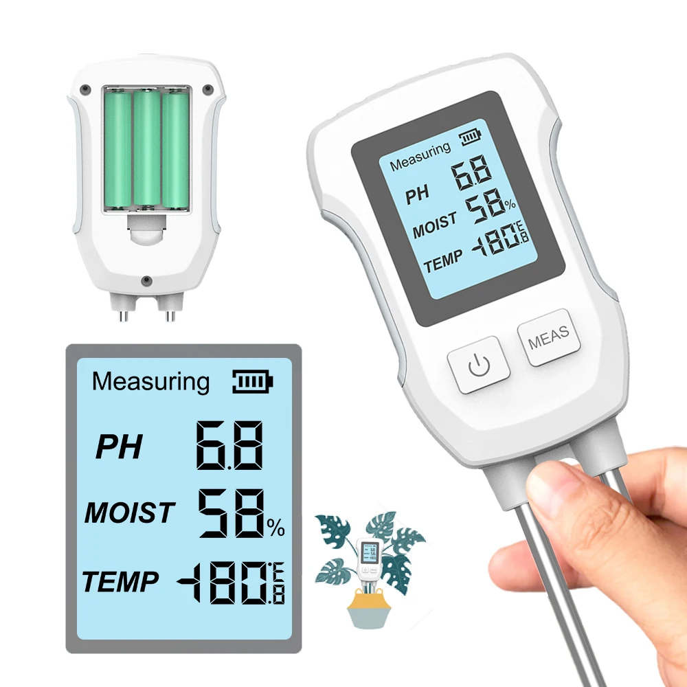 

Soil Tester 3-in-1 Digital Soil Meter LCD Screen PH Moisture Temperature Test Kit Plants Sensor Garden Farm Instrument Detector