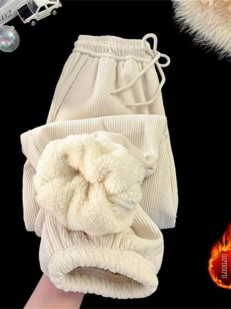 

Thiened Lamb Velvet Corduroy Pants Winter Warm Fce Straight Leg Joggers for Men Trousers with Cuffs Resistant to -40 Deg...