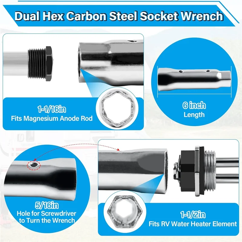 A76K RV Water Heater Elements Kit RV Water Heater Anode Rod For Suburban Water Heater Electric Heating  For RV And Campin