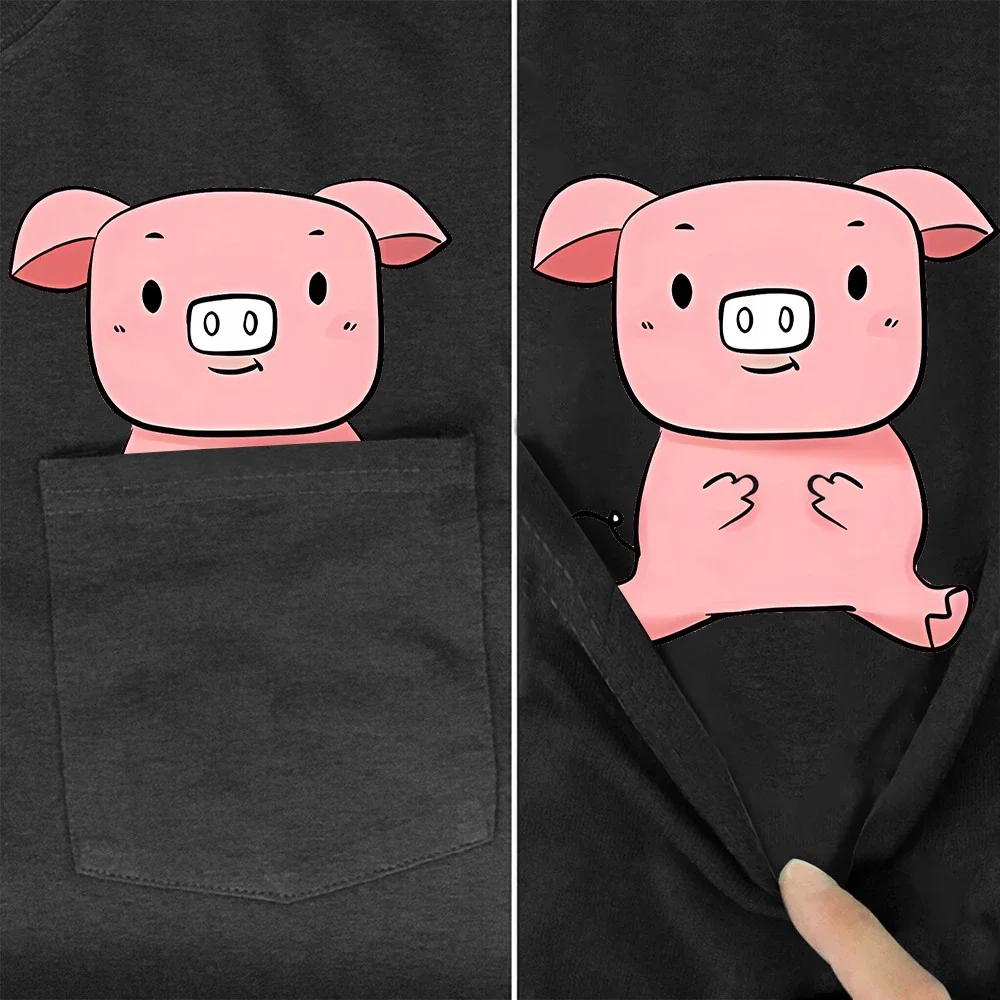 CLOOCL Cartoon Pigs Cotton T-Shirts Funny Piggy Middle Finger Printed Pocket T-shirt Mens Women Short Sleeve Shirts Hip Pop Tops