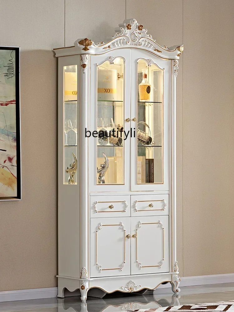 

European Style Wine Cabinet Living Room Wall Double Door Display Cabinet Made of Glass Locker Sideboard Cabinet Home Decoration